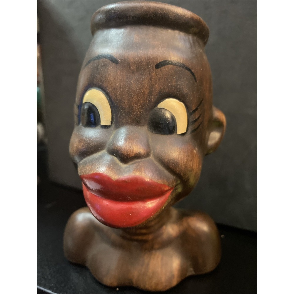 Vintage Brown Porcelain Ceramic Art Tribal African Sculpture Bust G3